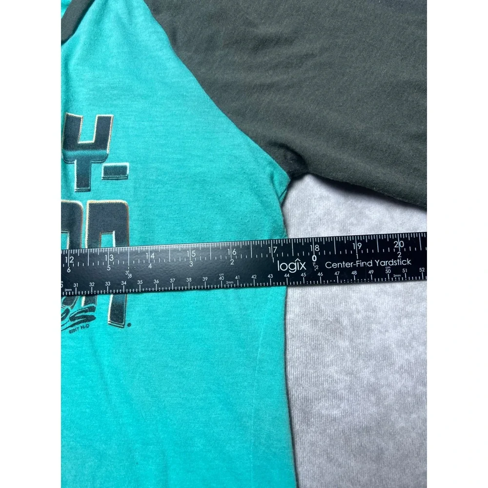 Harley Davidson Raglan T-Shirt Womens L Teal Grey Arrowhead Peoria AZ V-Neck